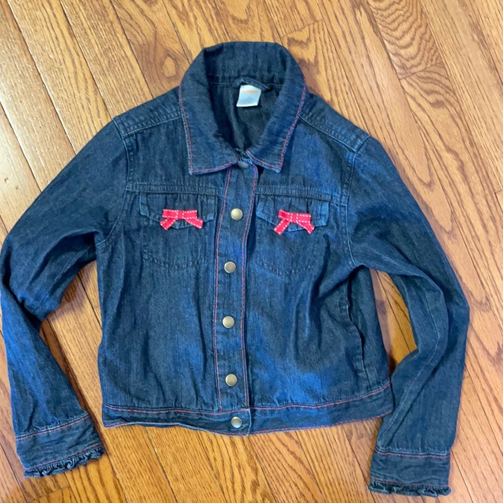 Gymboree denim jacket w/red bow detail & snap closure size 8